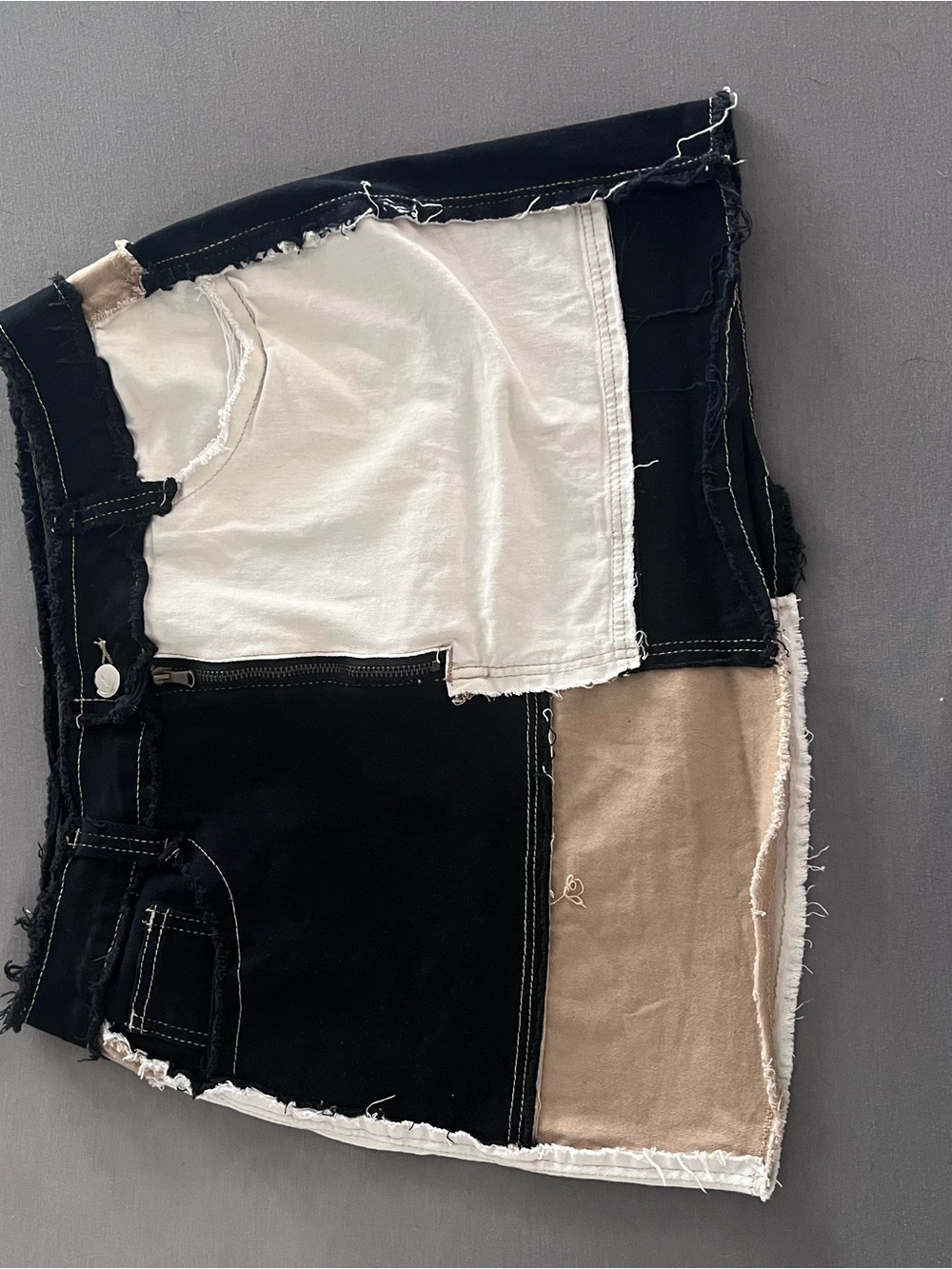 Patchwork Mini Skirt in Black, White & Tan